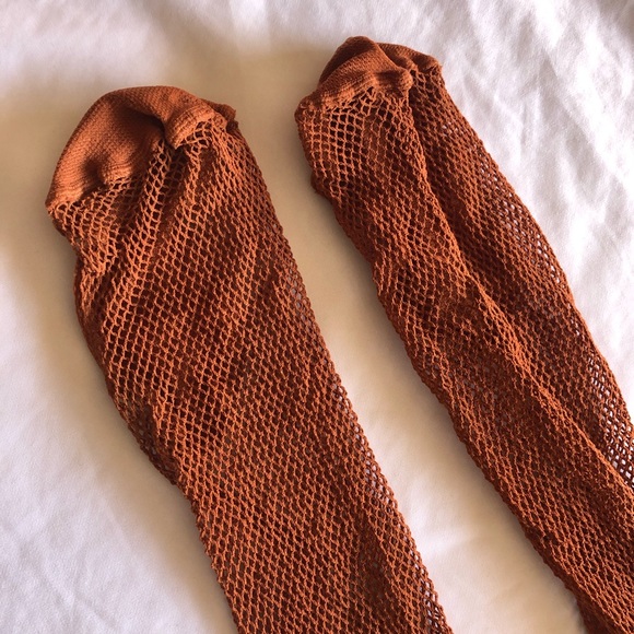 Vintage Danskin Pantyhose Fishnet Burnt Orange Tights - Picture 3 of 9